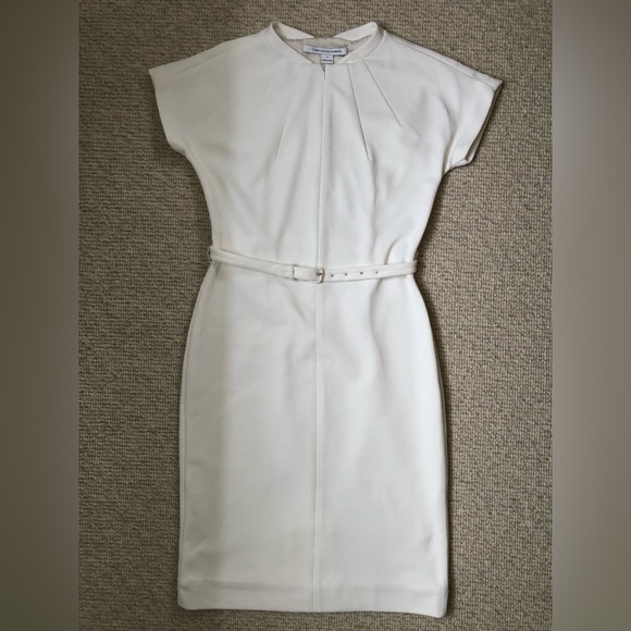 Diane Von Furstenberg - White Textured Zip-Up Dress W/ Belt - Picture 1 of 9